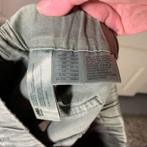 𝅺roots Raw Hem Shorts Cotton Linen Washed Green Sz Small Elastic Waist Pull on - Picture 9 of 11